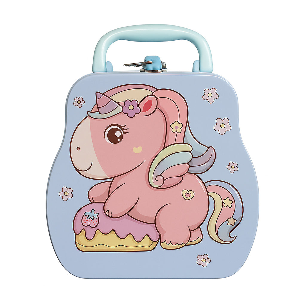 Blue Lilac Unicorn Metal Coin Bank
