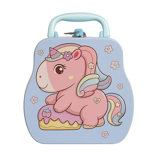 Blue Lilac Unicorn Metal Coin Bank