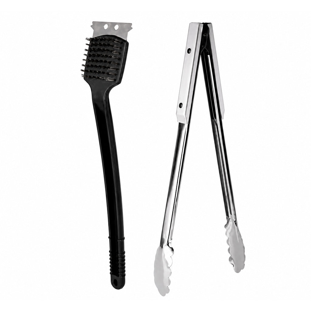 2-Piece Stainless Steel Braai Tool Set - Tongs & Grill Cleaning Brush - BuyAbility