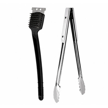2-Piece Stainless Steel Braai Tool Set - Tongs & Grill Cleaning Brush - BuyAbility