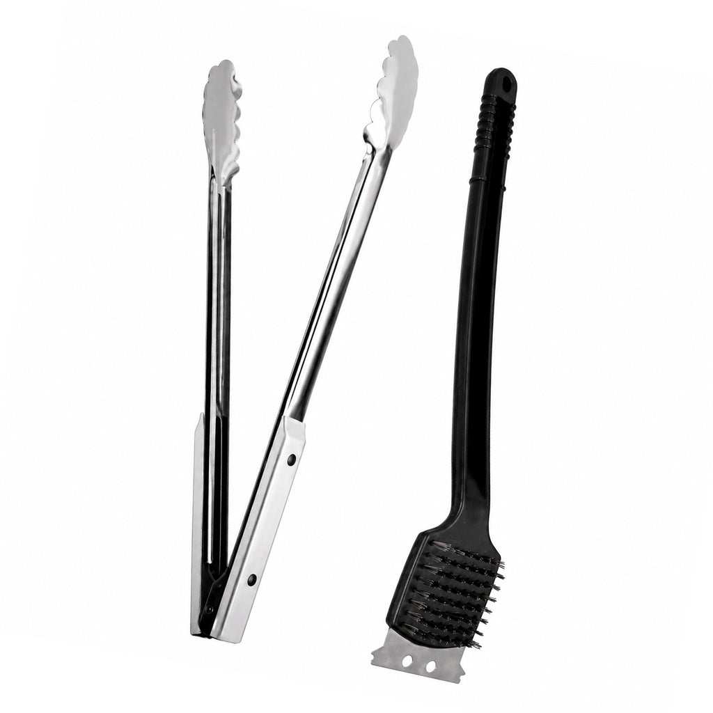 2-Piece Stainless Steel Braai Tool Set - Tongs & Grill Cleaning Brush - BuyAbility