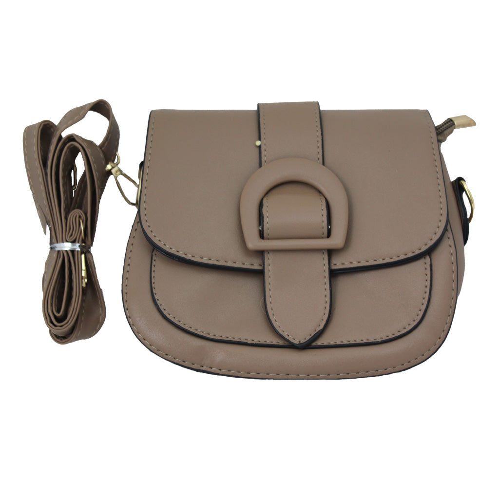Khaki Handbag with Buckle Design