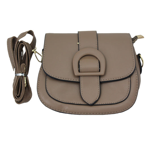 Khaki Handbag with Buckle Design