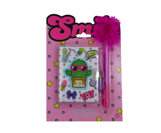 Cool As A Cactus - Mini Diary with Fluffy Marabou Pen