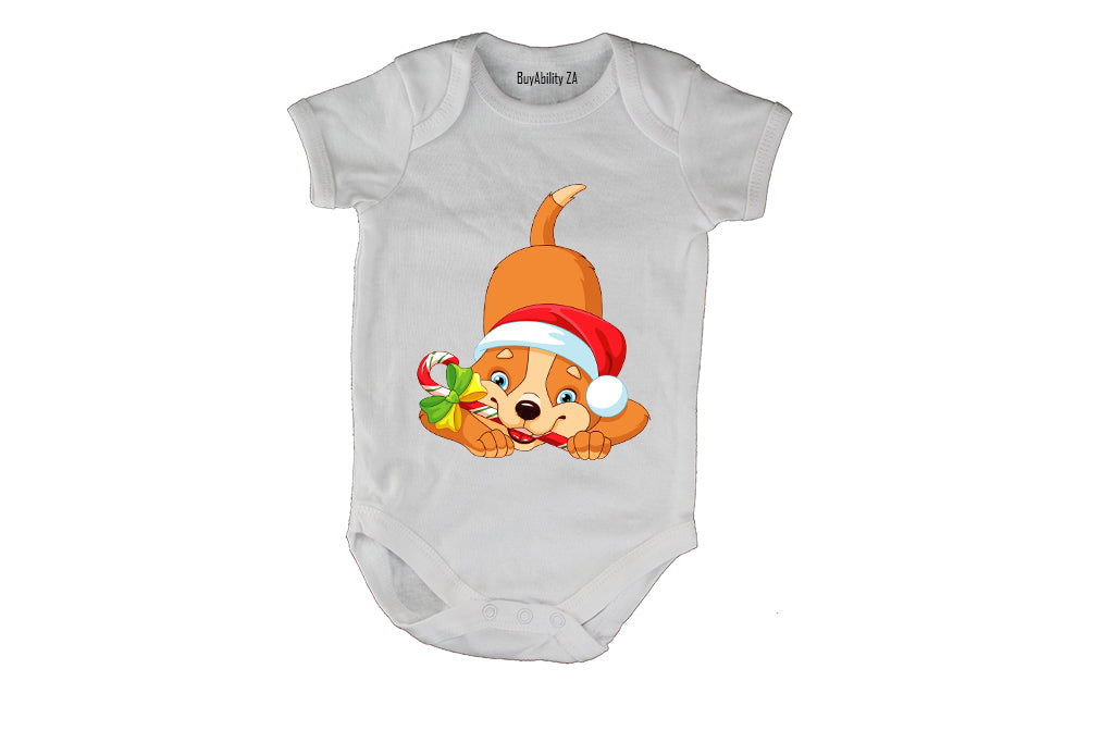 Christmas Candy Cane Dog - Baby Grow