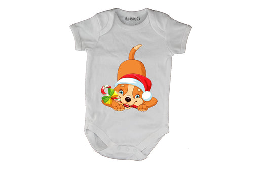 Christmas Candy Cane Dog - Baby Grow