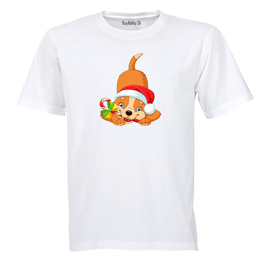 Christmas Candy Cane Dog - Kids T-Shirt