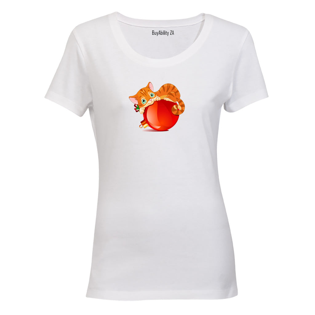 Christmas Bauble Cat - Ladies T-Shirt