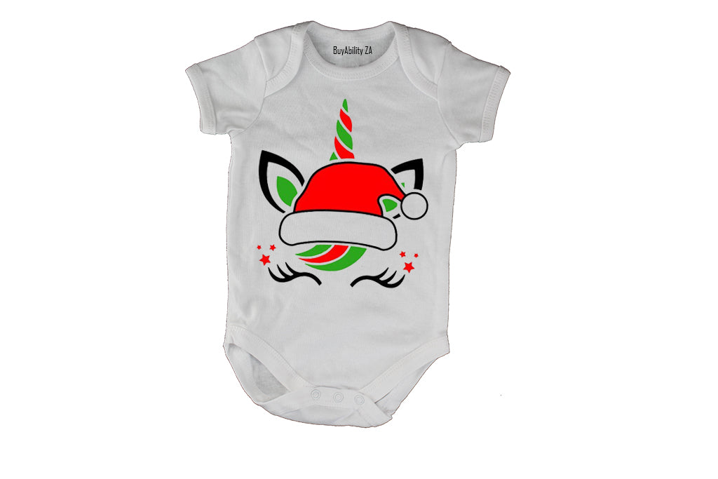 Christmas Hat Unicorn - Baby Grow