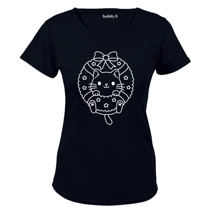 Christmas Kitten Wreath - Ladies - T-Shirt