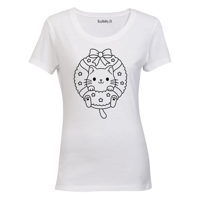 Christmas Kitten Wreath - Ladies - T-Shirt