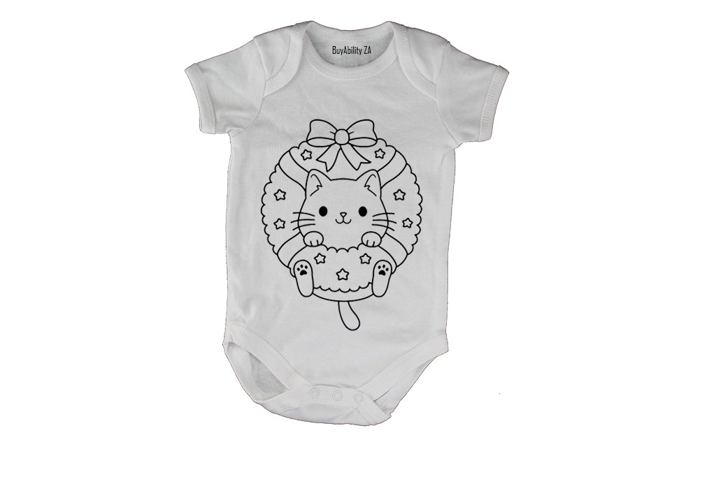 Christmas Kitten Wreath - Baby Grow