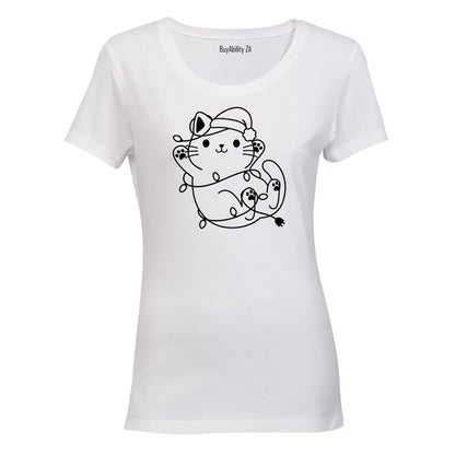 Christmas Lights Kitten - Ladies - T-Shirt