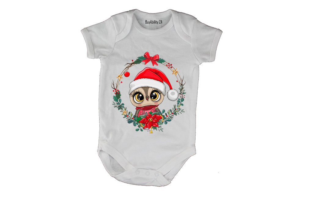 Christmas Owl Wreath - Baby Grow
