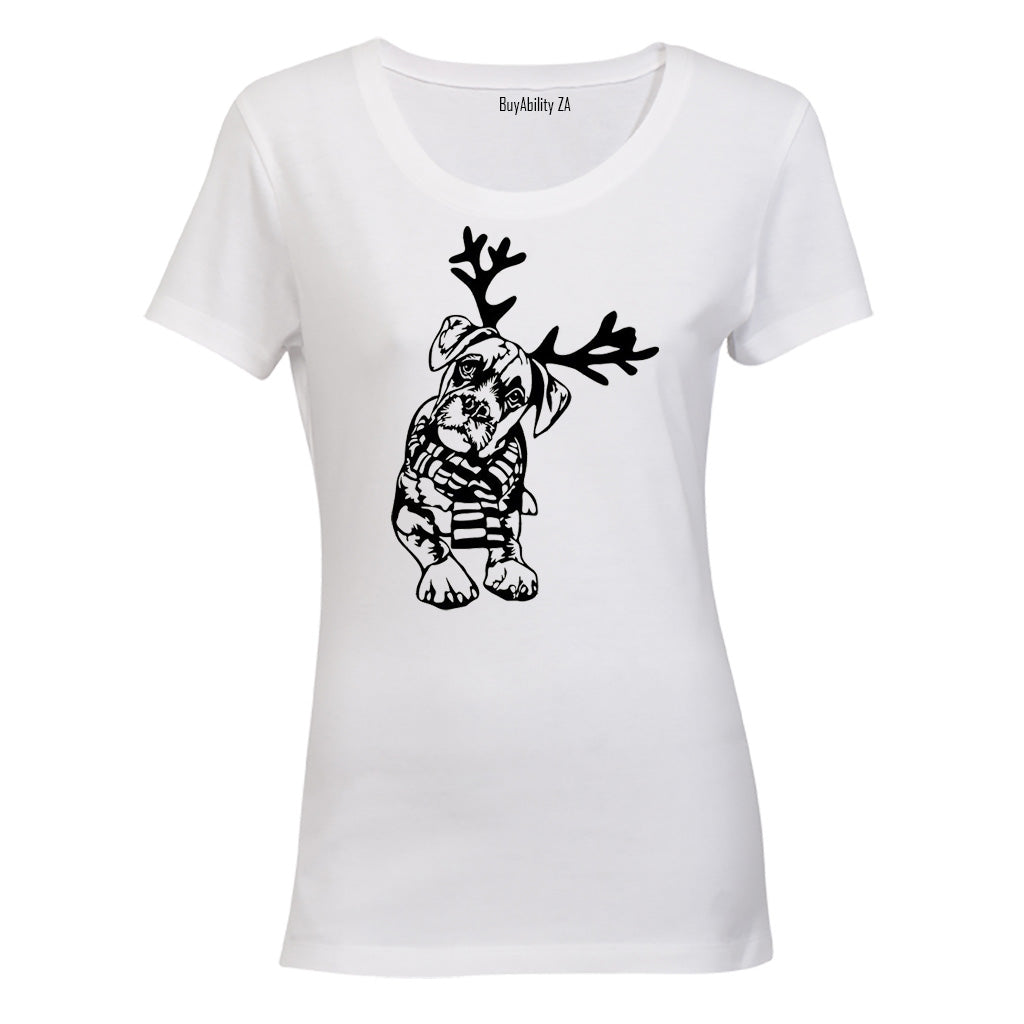 Christmas Reindeer Dog - Ladies - T-Shirt - BuyAbility