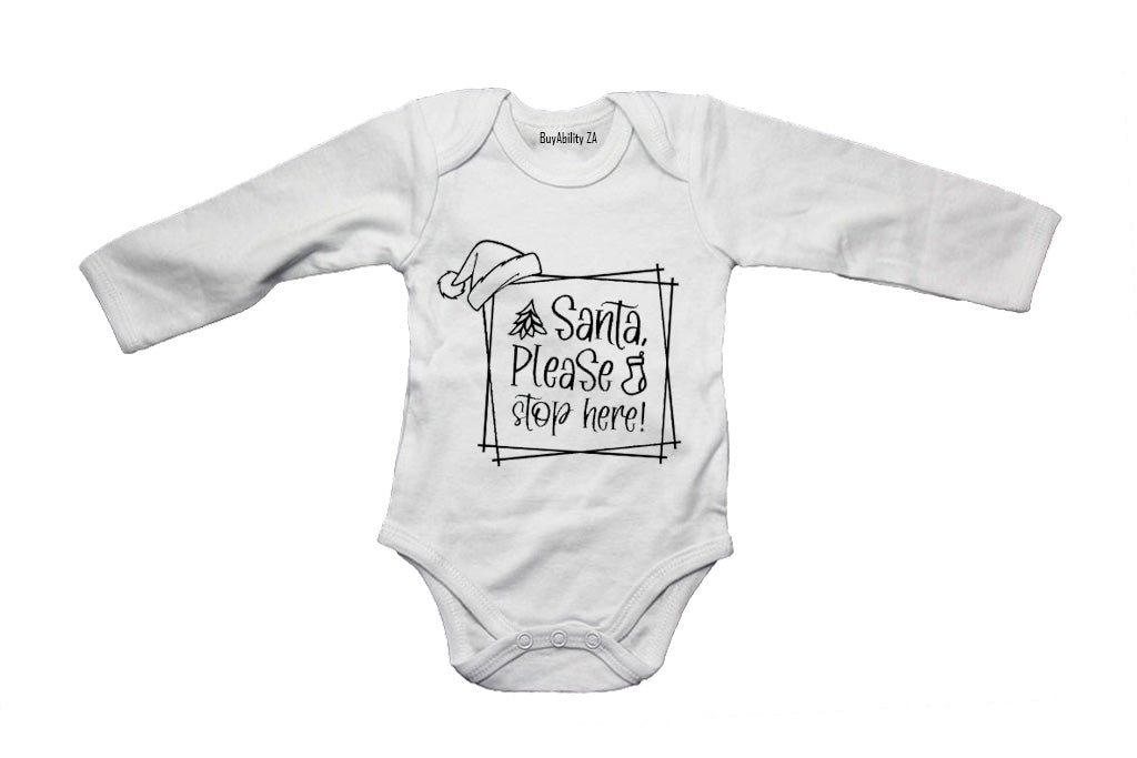 Christmas Santa - Stop Here - Baby Grow