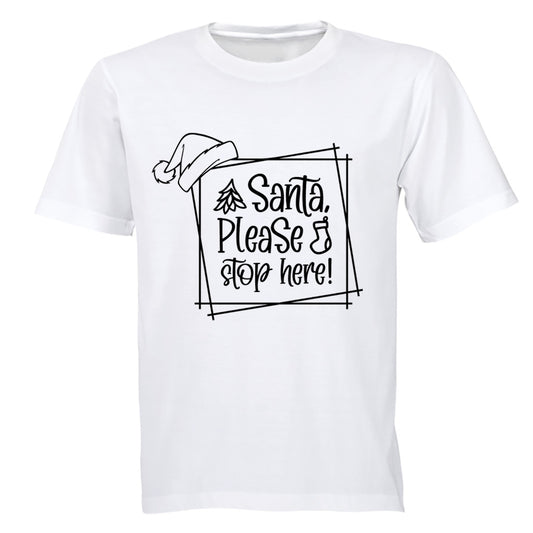 Christmas Santa - Stop Here - Adults - T-Shirt - BuyAbility South Africa