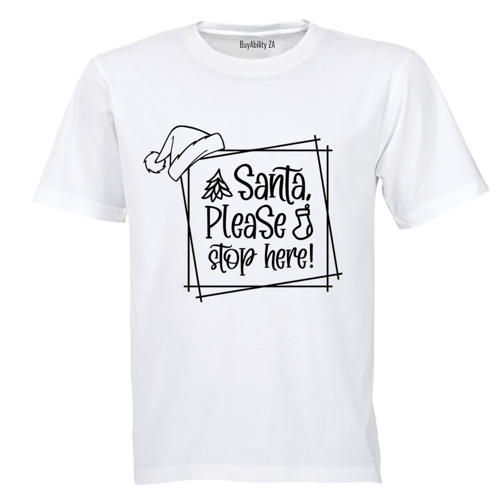Christmas Santa - Stop Here - Kids T-Shirt
