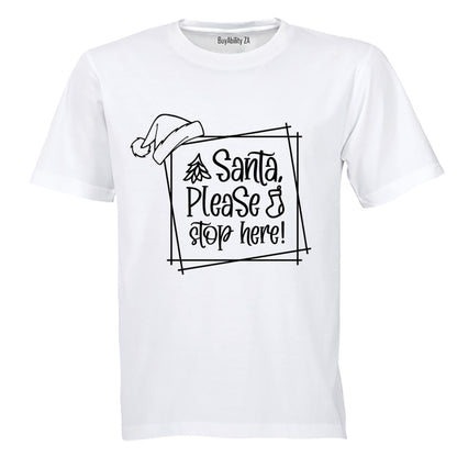 Christmas Santa - Stop Here - Kids T-Shirt