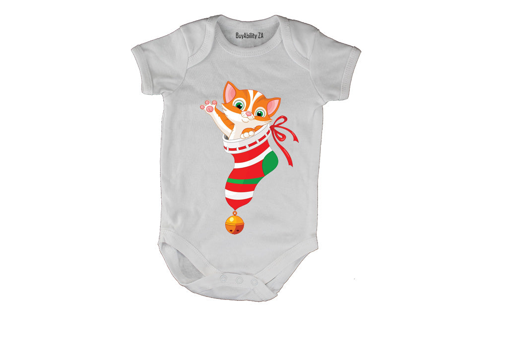Christmas Stocking Kitten - Baby Grow