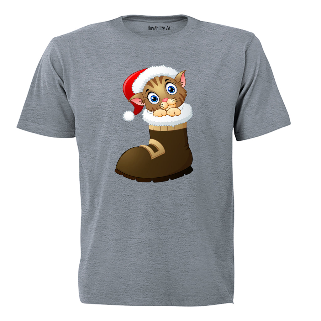 Christmas Kitten in a Boot - Kids T-Shirt