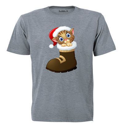 Christmas Kitten in a Boot - Kids T-Shirt