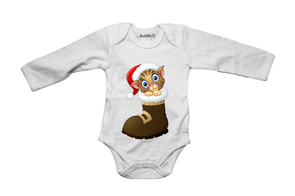 Christmas Kitten in a Boot - Baby Grow