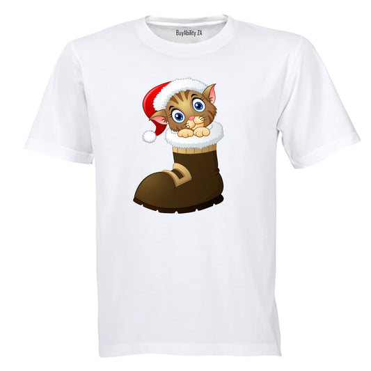 Christmas Kitten in a Boot - Kids T-Shirt