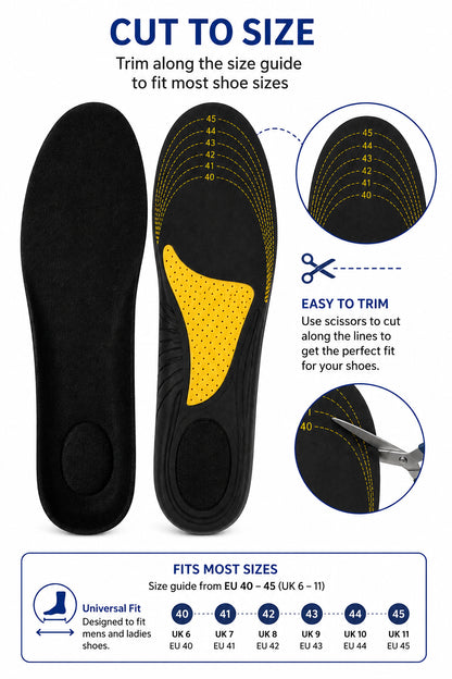 Memory Foam Insoles - Cut to Size Unisex Shoe Inserts (1 Pair) - BuyAbility