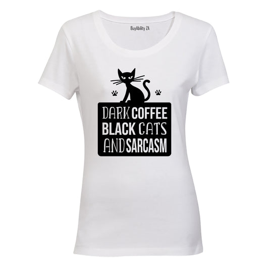 Dark Coffee + Black Cats - Halloween - Ladies - T-Shirt