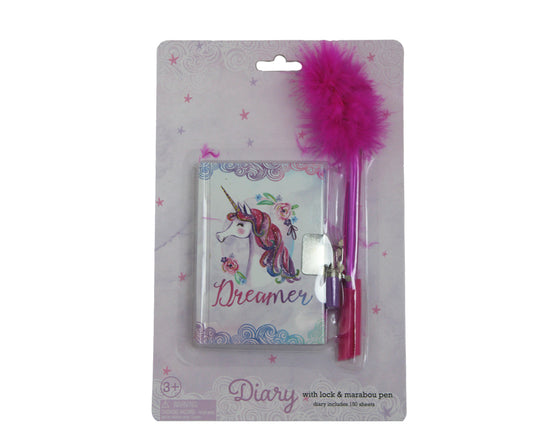Dreamer Unicorn - Mini Diary with Fluffy Marabou Pen