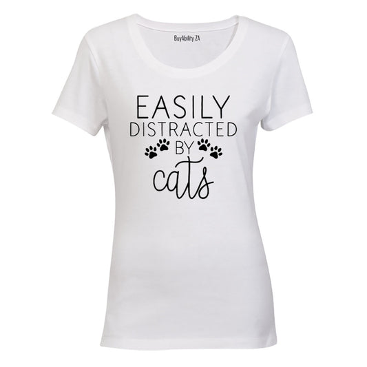 Easily Distracted by CATS - Ladies - T-Shirt - BuyAbility