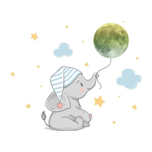 Large Elephant & Moon Glow in The Dark Wall Decor Stickers