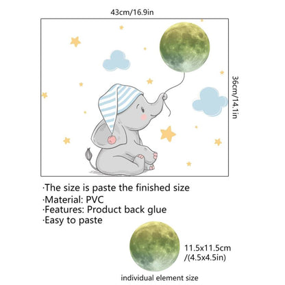 Large Elephant & Moon Glow in The Dark Wall Decor Stickers