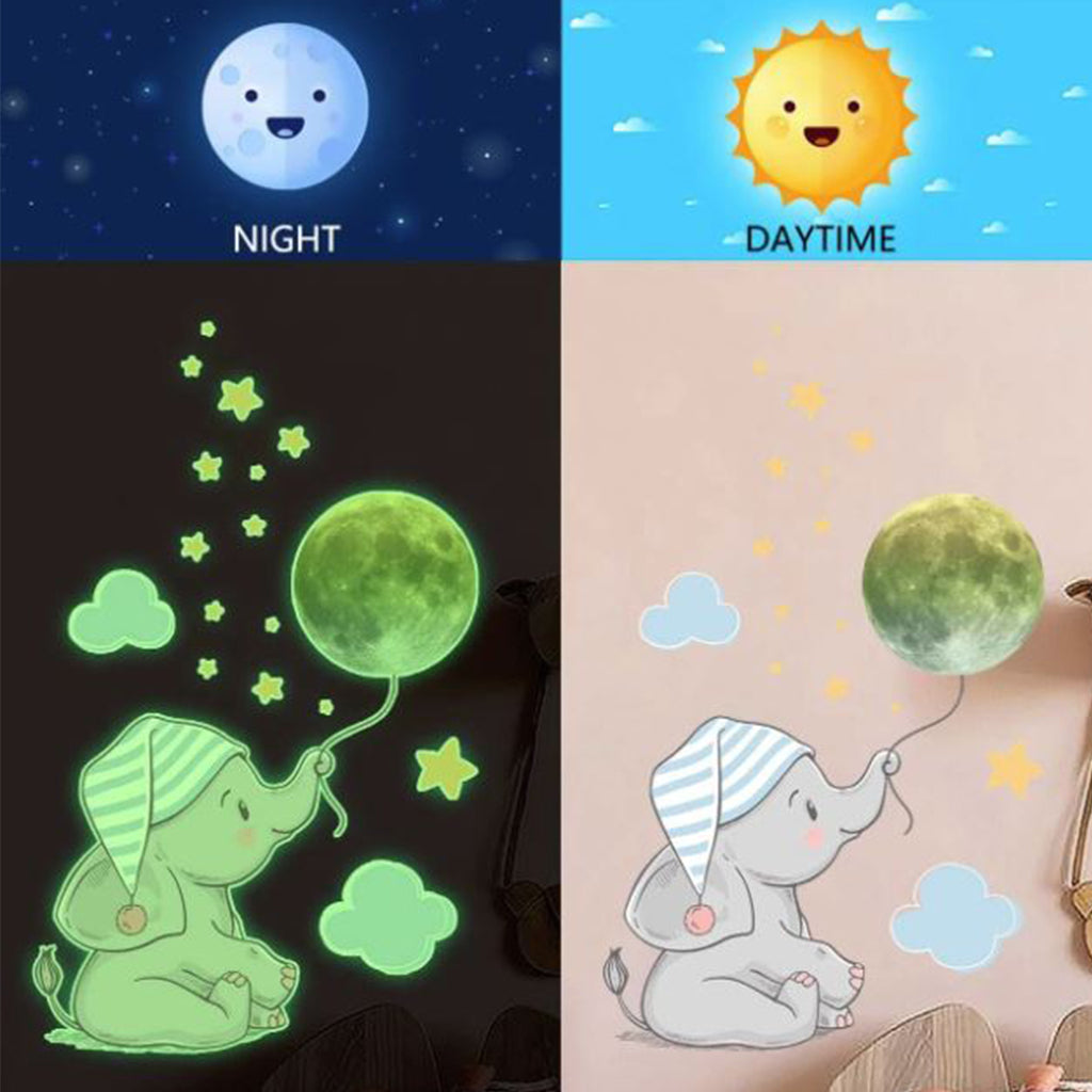 Large Elephant & Moon Glow in The Dark Wall Decor Stickers