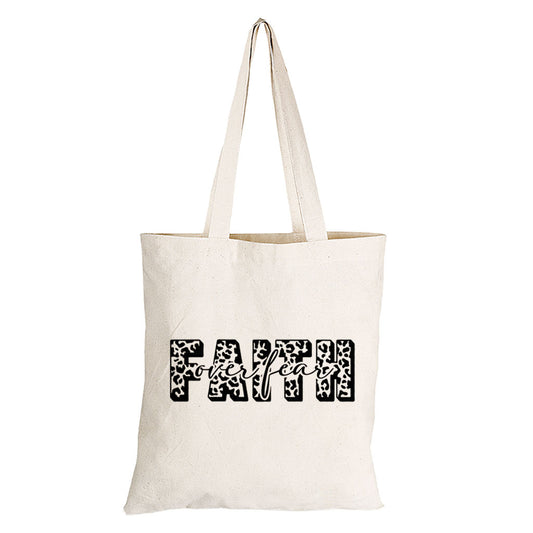 Faith Over Fear - Leopard Print - Eco-Cotton Natural Fibre Bag
