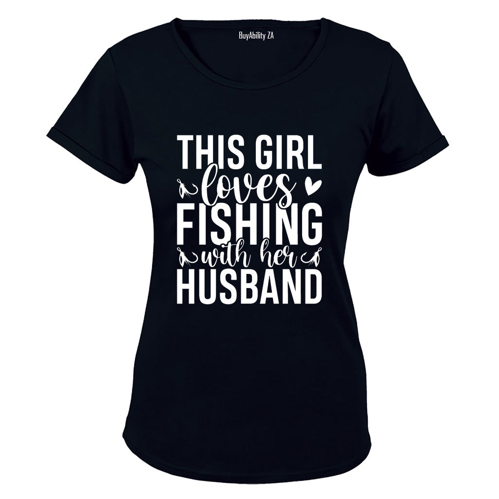 Fishing With Her Husband - Ladies - T-Shirt - BuyAbility