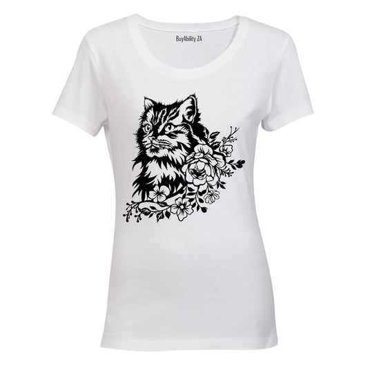 Floral Cat - Ladies - T-Shirt