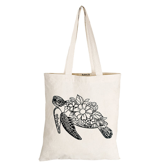 Floral Sea Turtle - Eco-Cotton Natural Fibre Bag - BuyAbility South Africa