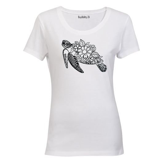 Floral Sea Turtle - Ladies - T-Shirt - BuyAbility South Africa
