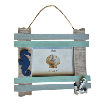 Wooden Nautical Photo Frame With Seahorse and Anchor