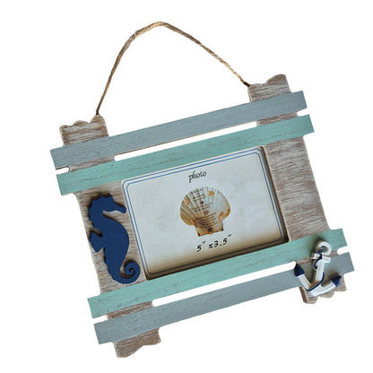Wooden Nautical Photo Frame With Seahorse and Anchor