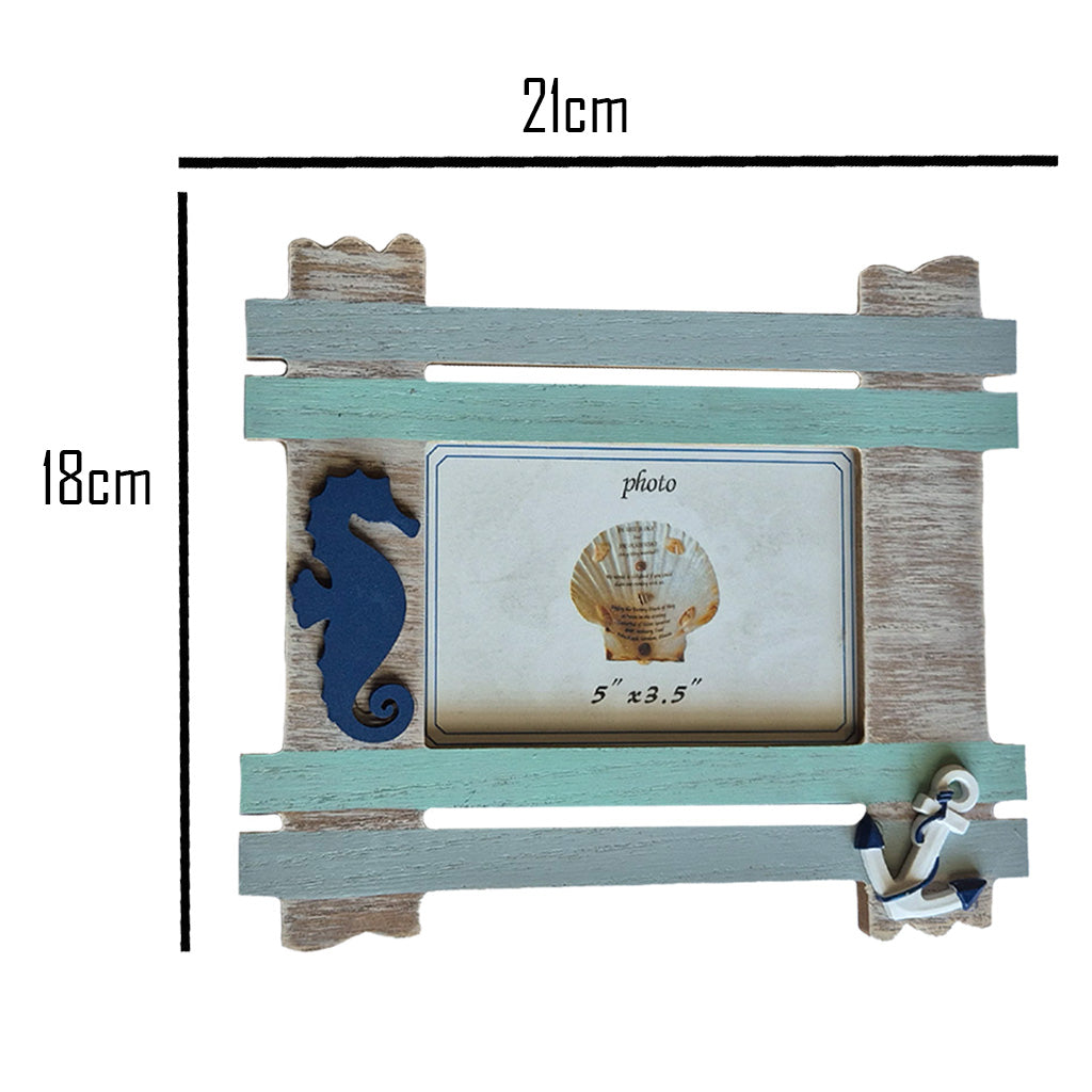 Wooden Nautical Photo Frame With Seahorse and Anchor