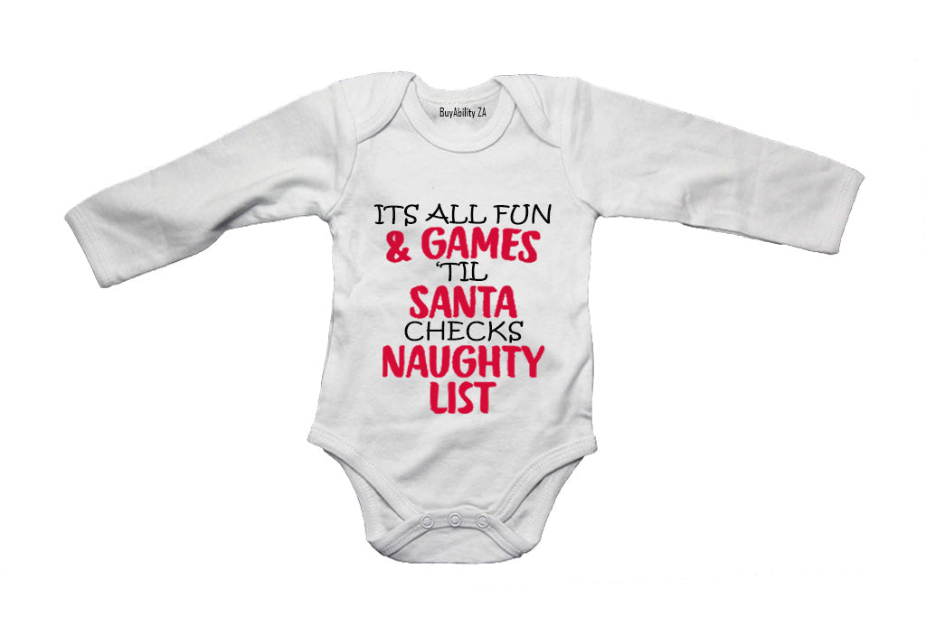 Fun and Games Christmas Naughty List! - Baby Grow - BuyAbility