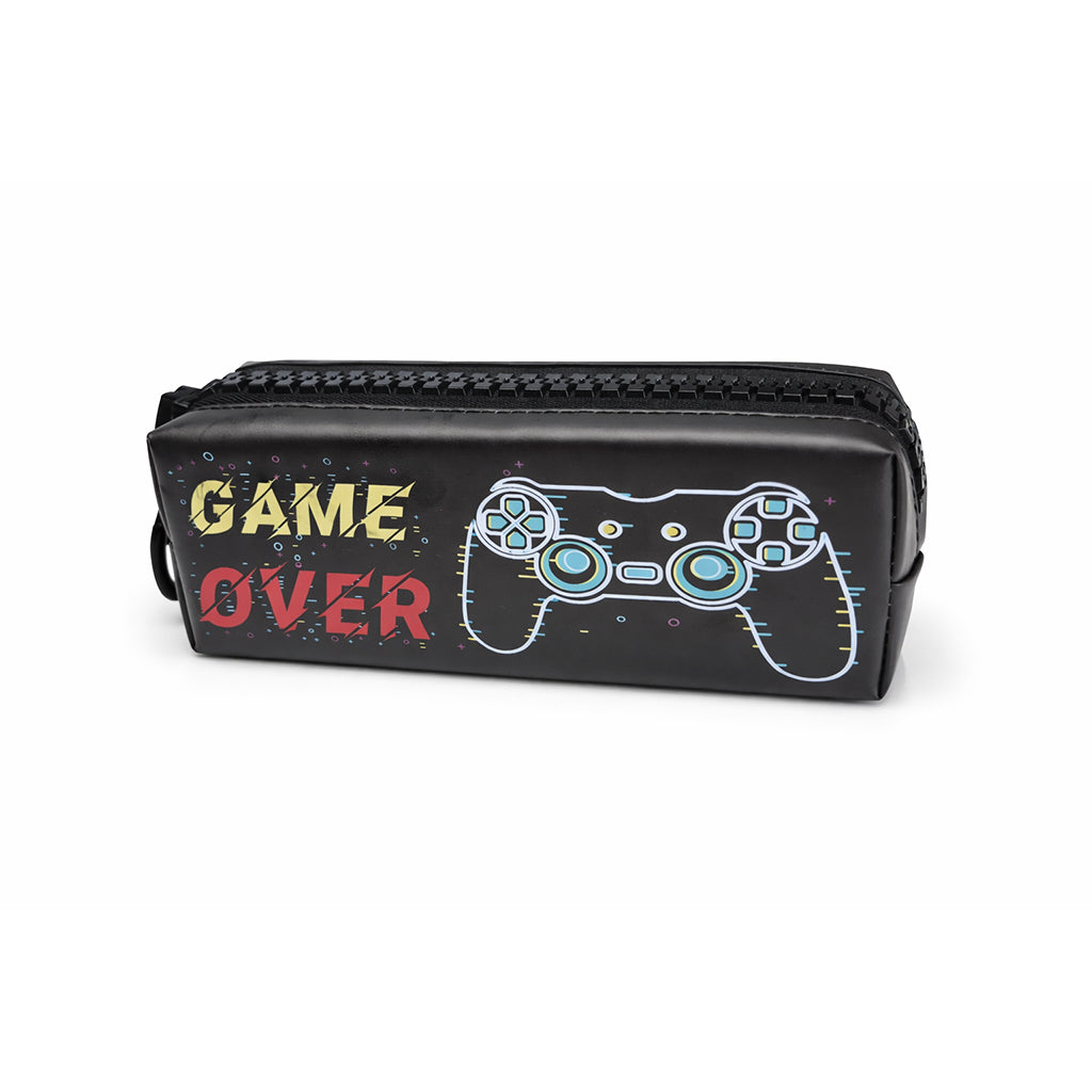 Over-sized Zip Black Game Over Pencil Case