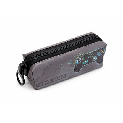 Over-sized Zip Grey Game Over Pencil Case