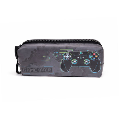 Over-sized Zip Grey Game Over Pencil Case