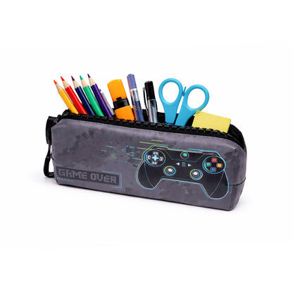 Over-sized Zip Grey Game Over Pencil Case
