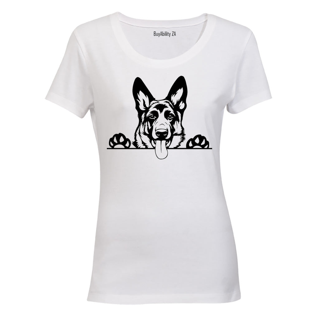 German Shepherd Peeking - Ladies - T-Shirt