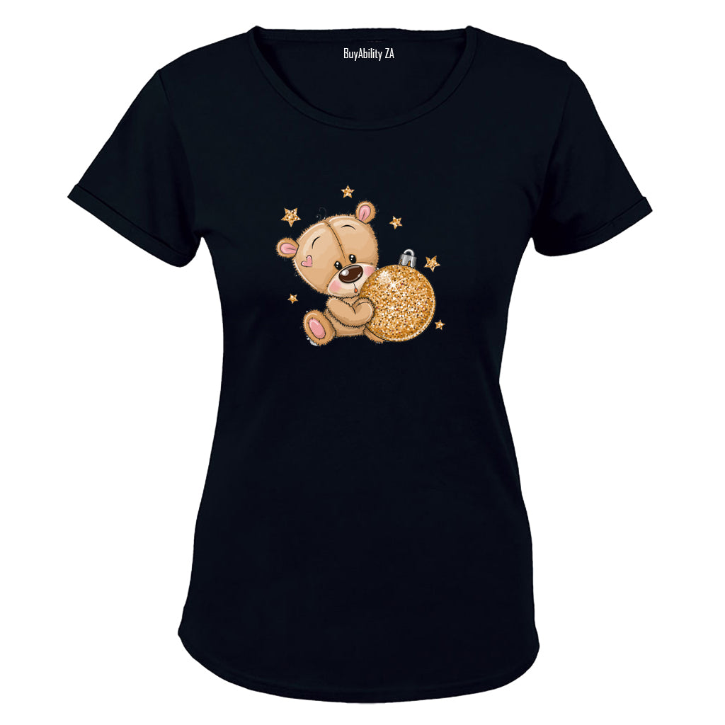 Glitter Christmas Teddy & Bauble - Ladies - T-Shirt